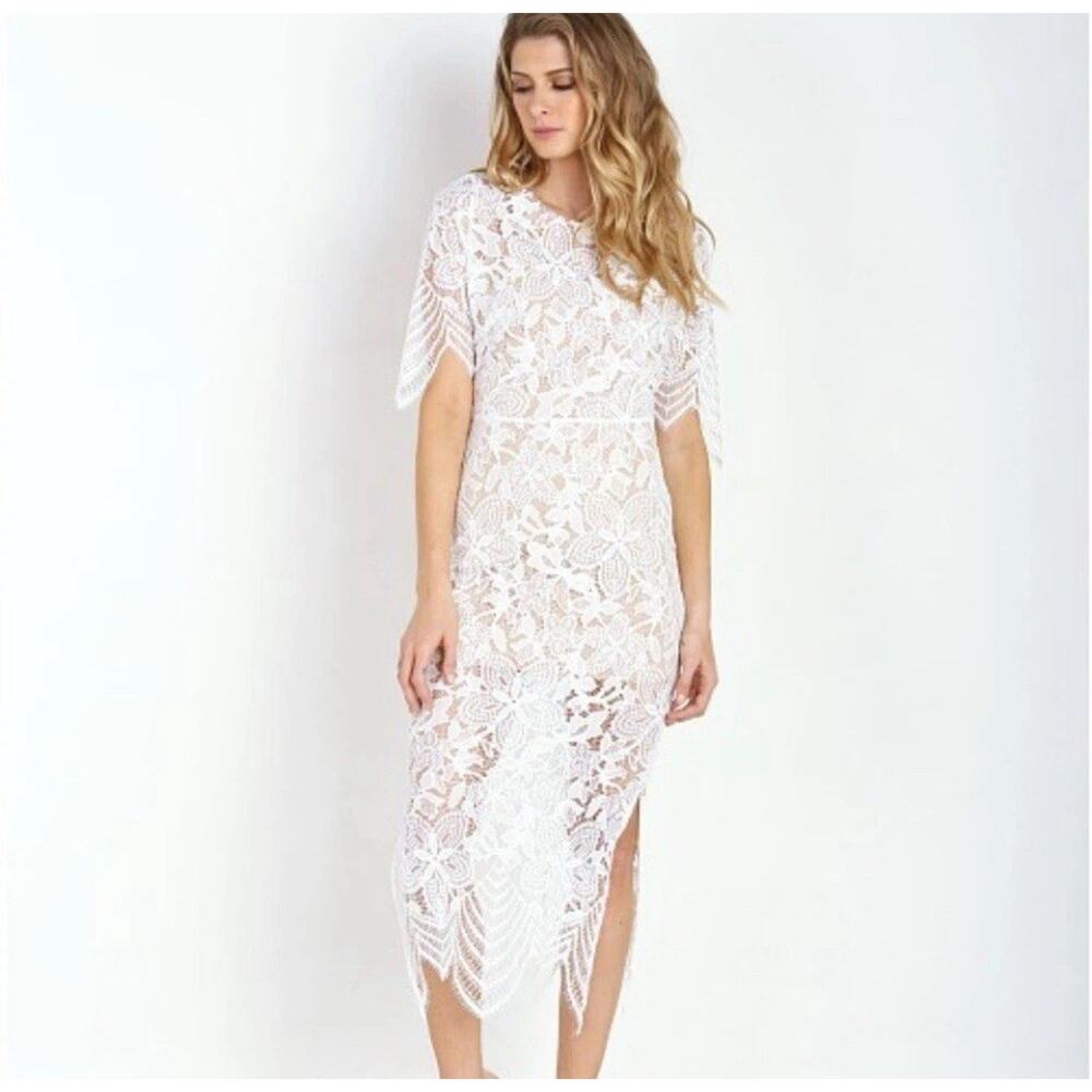 FOR LOVE & LEMONS Luna Lace Midi Dress White Bride Bridal Small Boho Lace New N4